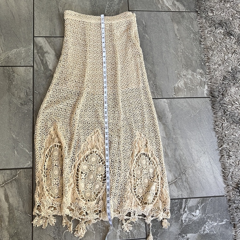 🤍 Free People Mi Amore Maxi Skirt Cream Crochet size 2 Cotton - Picture 8 of 9